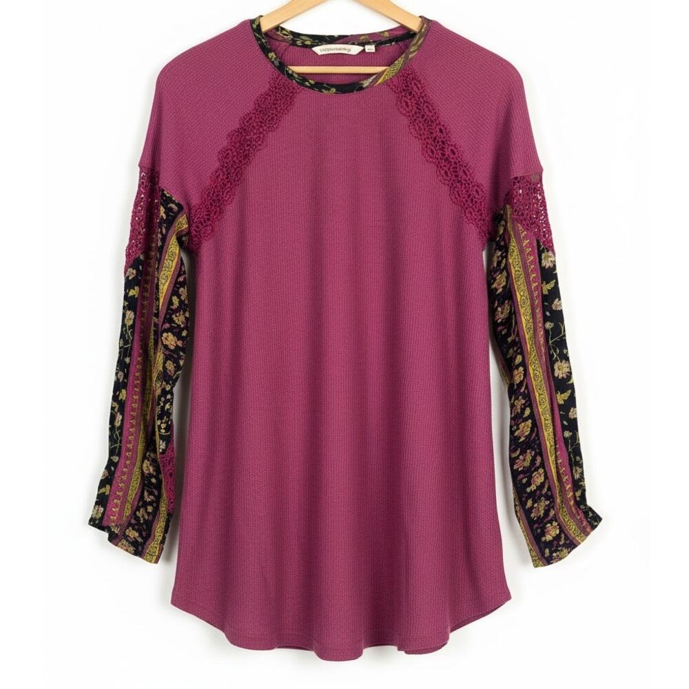 Soft Surroundings Womens S Boho Artsy Mixed Media Lace Thermal Knit Tunic Top